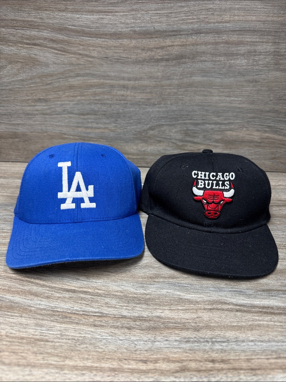 Youth size Fitted LA Dodgers Royal Blue Hat & Chicago Bulls Black Snapback Set
